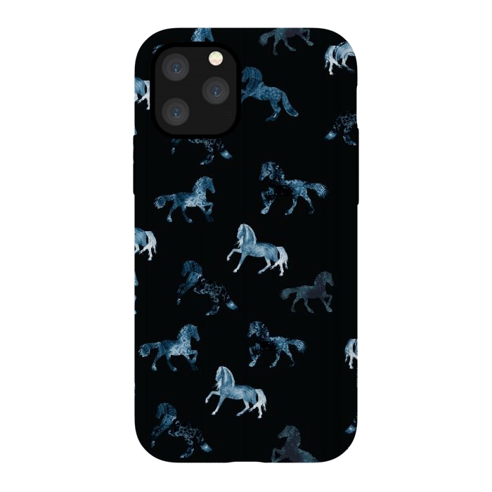 iPhone 11 Pro StrongFit Horse pattern - blue watercolor horses  by Oana 