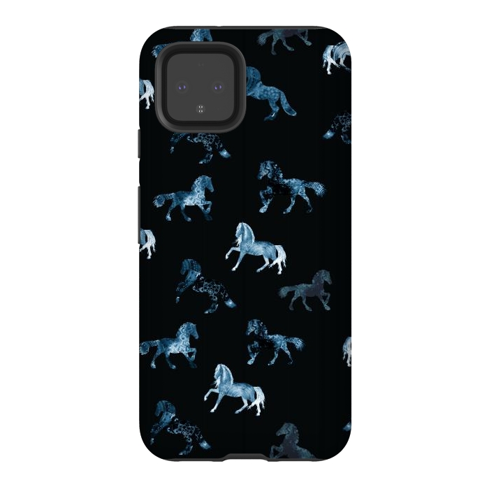 Pixel 4 StrongFit Horse pattern - blue watercolor horses  by Oana 