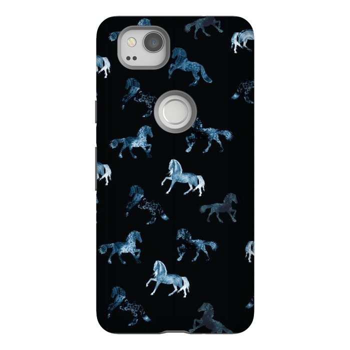 Pixel 2 StrongFit Horse pattern - blue watercolor horses  by Oana 