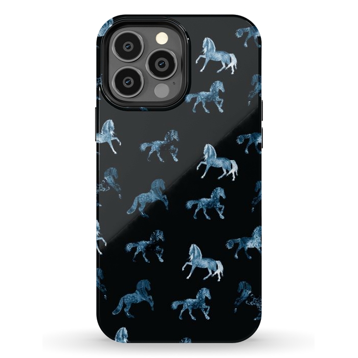 iPhone 13 Pro Max StrongFit Horse pattern - blue watercolor horses  by Oana 