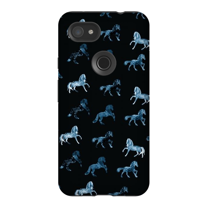 Pixel 3AXL StrongFit Horse pattern - blue watercolor horses  by Oana 