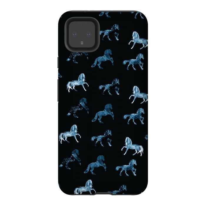 Pixel 4XL StrongFit Horse pattern - blue watercolor horses  by Oana 