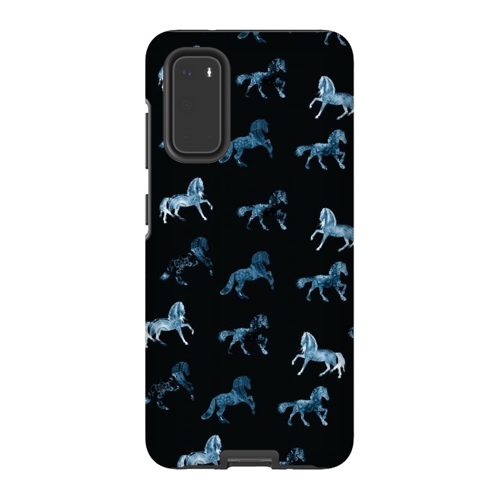 Galaxy S20 StrongFit Horse pattern - blue watercolor horses  by Oana 