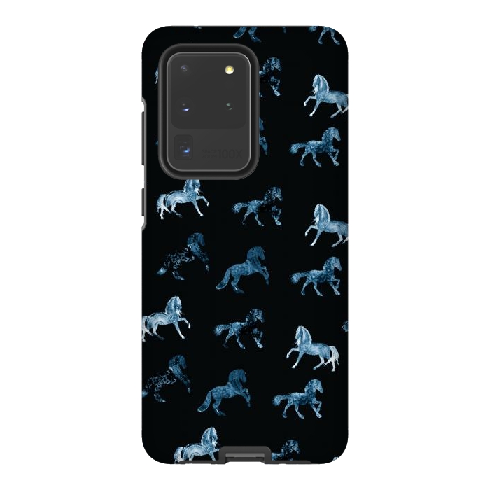 Galaxy S20 Ultra StrongFit Horse pattern - blue watercolor horses  by Oana 