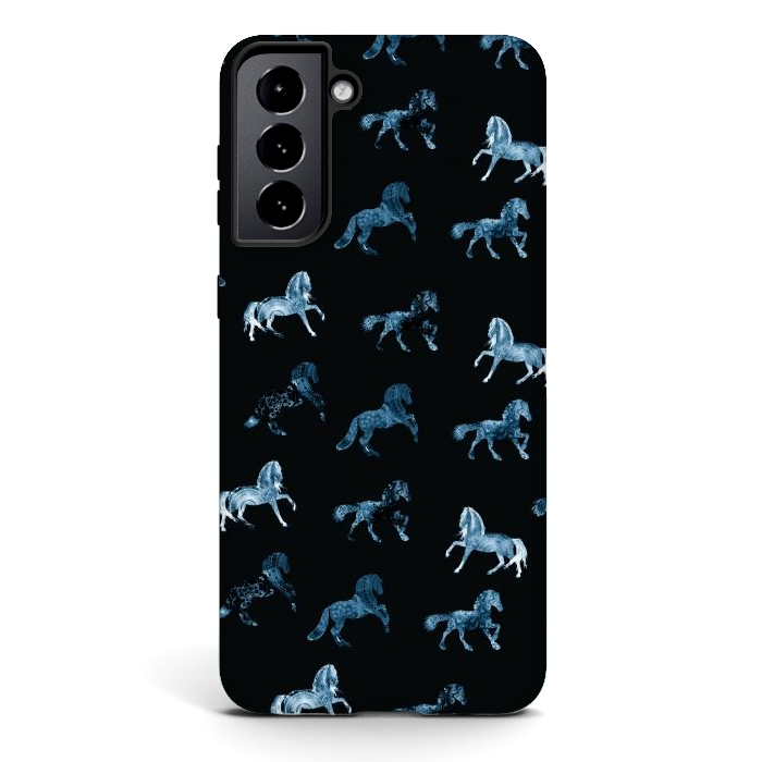 Galaxy S21 StrongFit Horse pattern - blue watercolor horses  by Oana 
