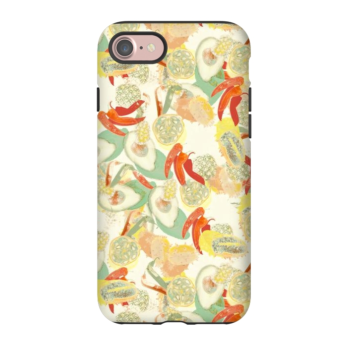 iPhone 7 StrongFit Colorful exotic fruits and chili - tropical fruit pattern by Oana 