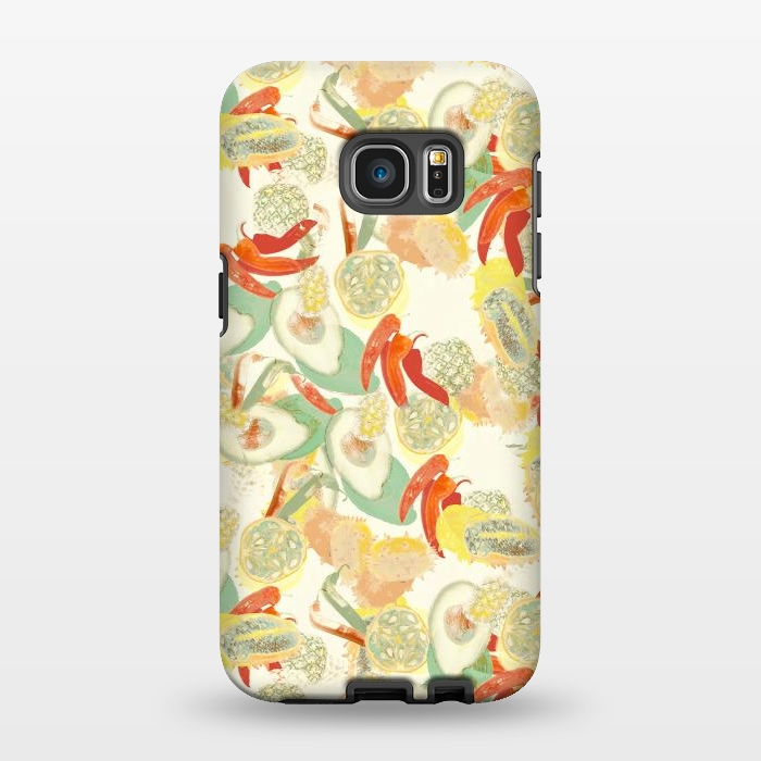 Galaxy S7 EDGE StrongFit Colorful exotic fruits and chili - tropical fruit pattern by Oana 