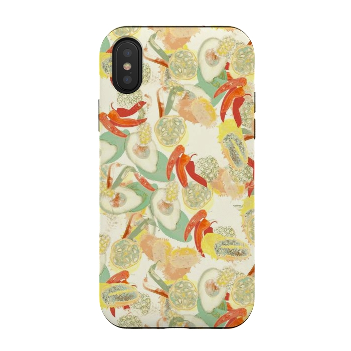 iPhone Xs / X StrongFit Colorful exotic fruits and chili - tropical fruit pattern by Oana 