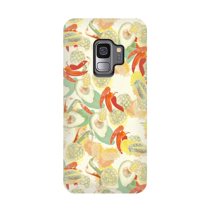 Galaxy S9 StrongFit Colorful exotic fruits and chili - tropical fruit pattern by Oana 