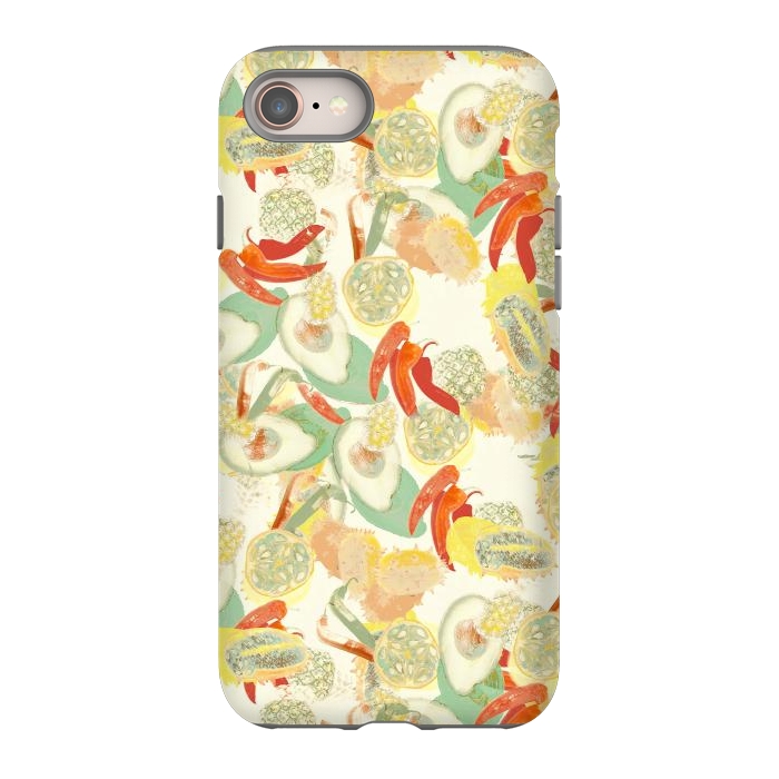 iPhone 8 StrongFit Colorful exotic fruits and chili - tropical fruit pattern by Oana 