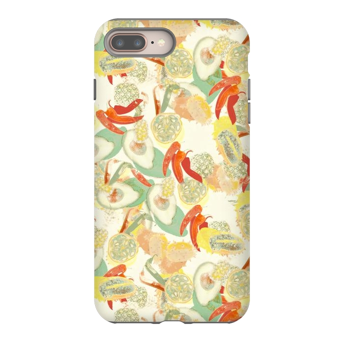 iPhone 8 plus StrongFit Colorful exotic fruits and chili - tropical fruit pattern by Oana 