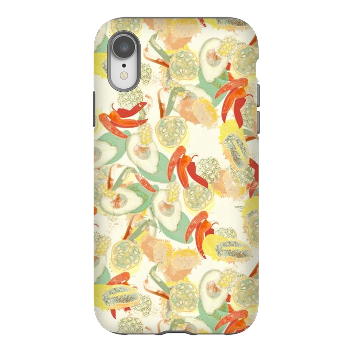 iPhone Xr StrongFit Colorful exotic fruits and chili - tropical fruit pattern by Oana 