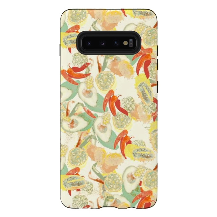 Galaxy S10 plus StrongFit Colorful exotic fruits and chili - tropical fruit pattern by Oana 