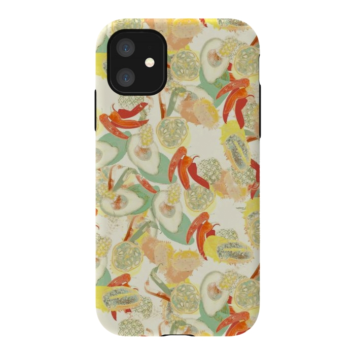 iPhone 11 StrongFit Colorful exotic fruits and chili - tropical fruit pattern by Oana 