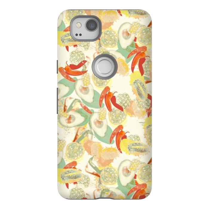 Pixel 2 StrongFit Colorful exotic fruits and chili - tropical fruit pattern by Oana 
