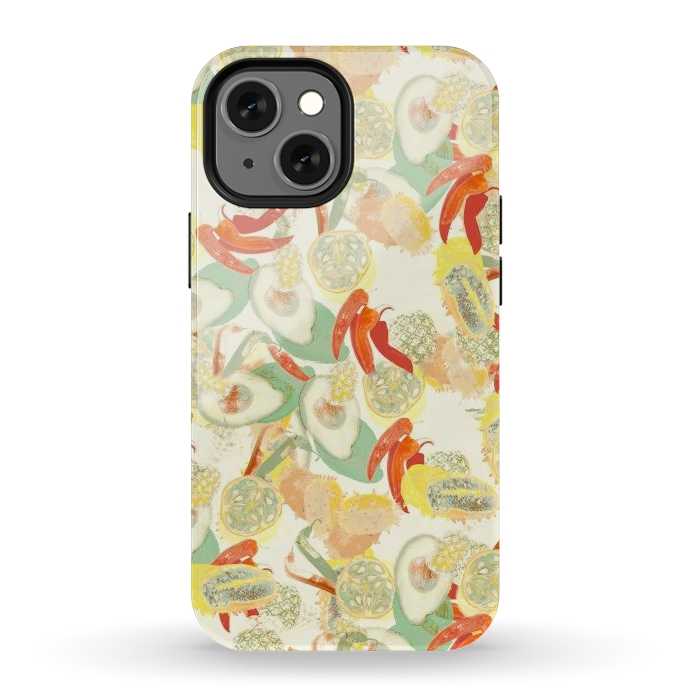 iPhone 12 mini StrongFit Colorful exotic fruits and chili - tropical fruit pattern by Oana 