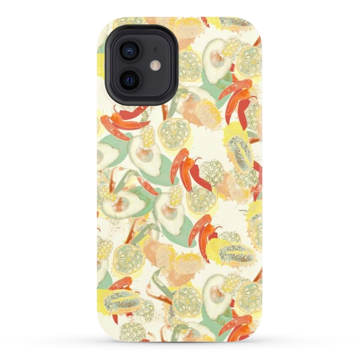 iPhone 12 StrongFit Colorful exotic fruits and chili - tropical fruit pattern by Oana 