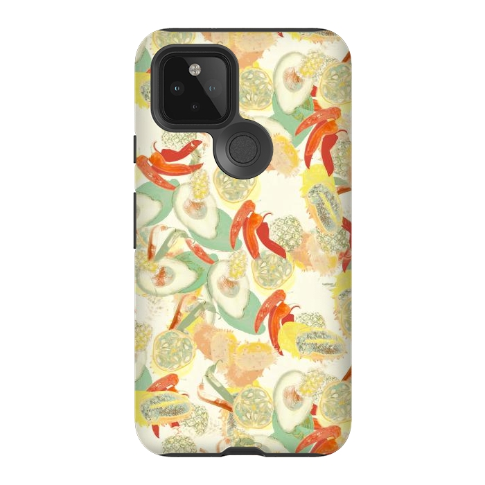 Pixel 5 StrongFit Colorful exotic fruits and chili - tropical fruit pattern by Oana 