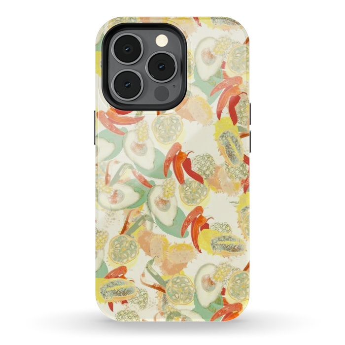 iPhone 13 pro StrongFit Colorful exotic fruits and chili - tropical fruit pattern by Oana 