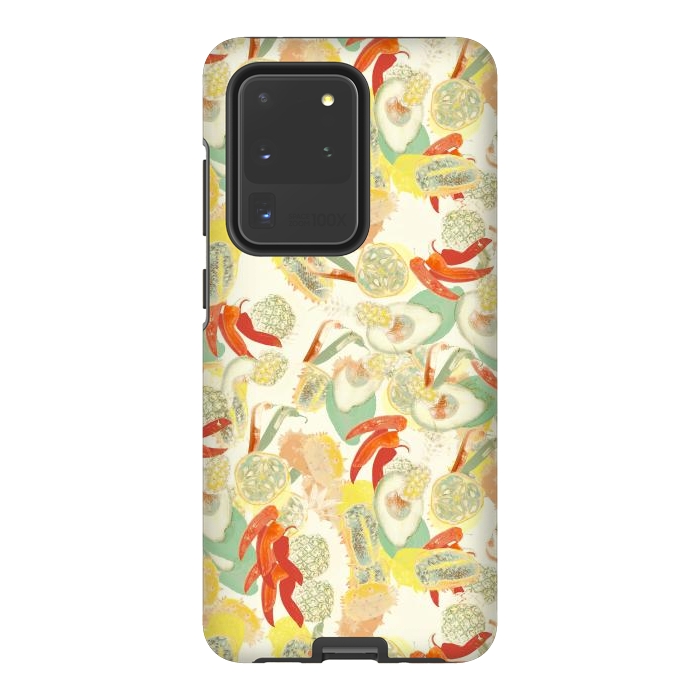 Galaxy S20 Ultra StrongFit Colorful exotic fruits and chili - tropical fruit pattern by Oana 