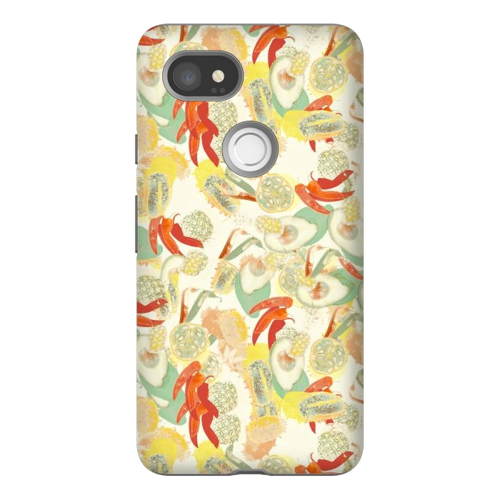 Pixel 2XL StrongFit Colorful exotic fruits and chili - tropical fruit pattern by Oana 
