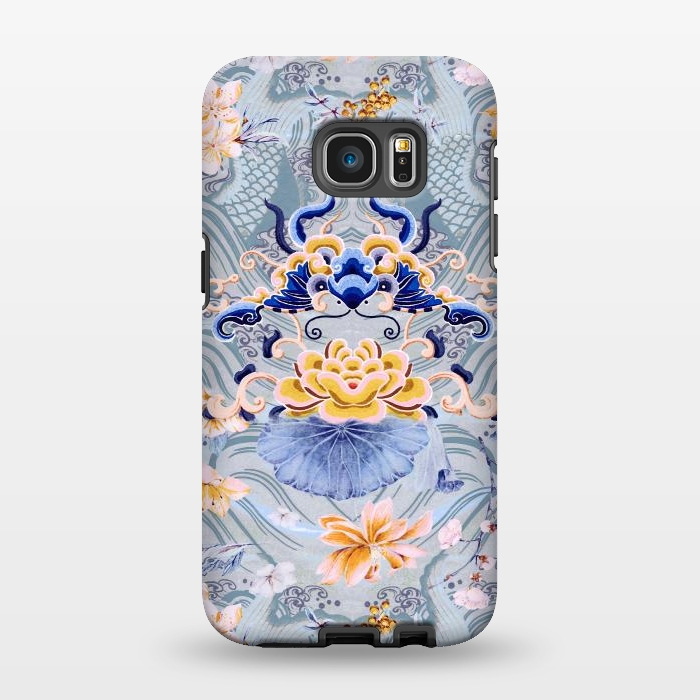 Galaxy S7 EDGE StrongFit Flowers and fish - Chinese decorative pattern by Oana 