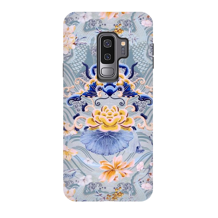 Galaxy S9 plus StrongFit Flowers and fish - Chinese decorative pattern by Oana 