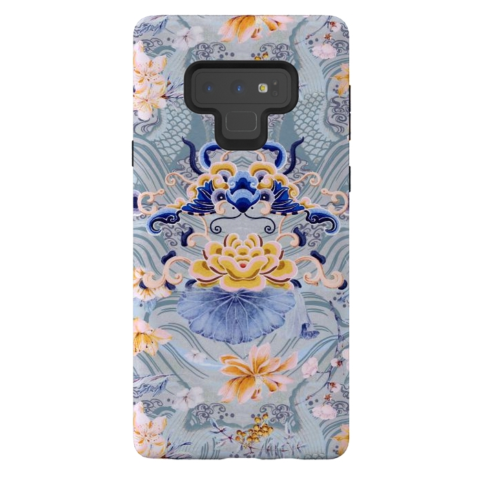 Galaxy Note 9 StrongFit Flowers and fish - Chinese decorative pattern by Oana 