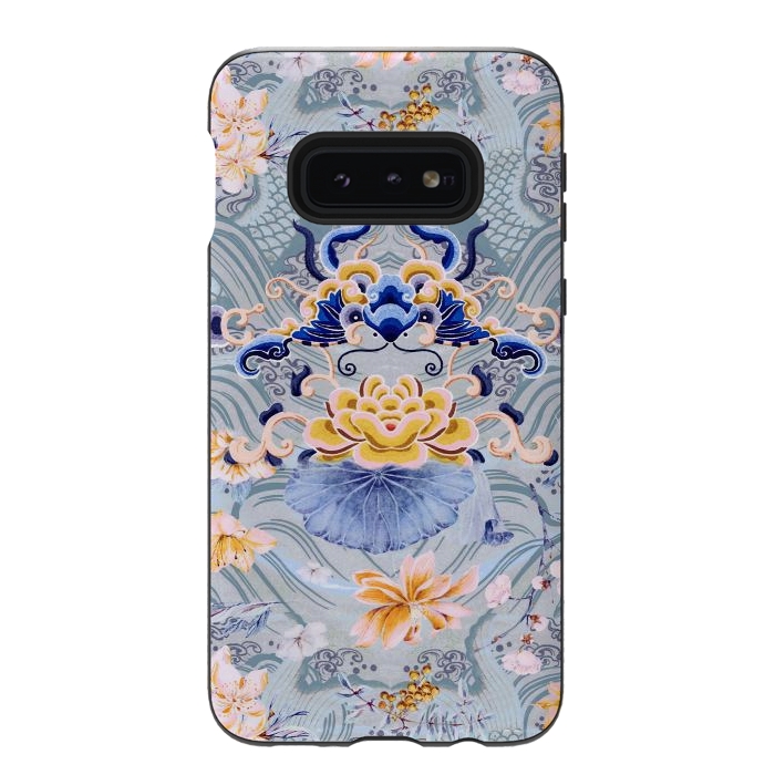 Galaxy S10e StrongFit Flowers and fish - Chinese decorative pattern by Oana 