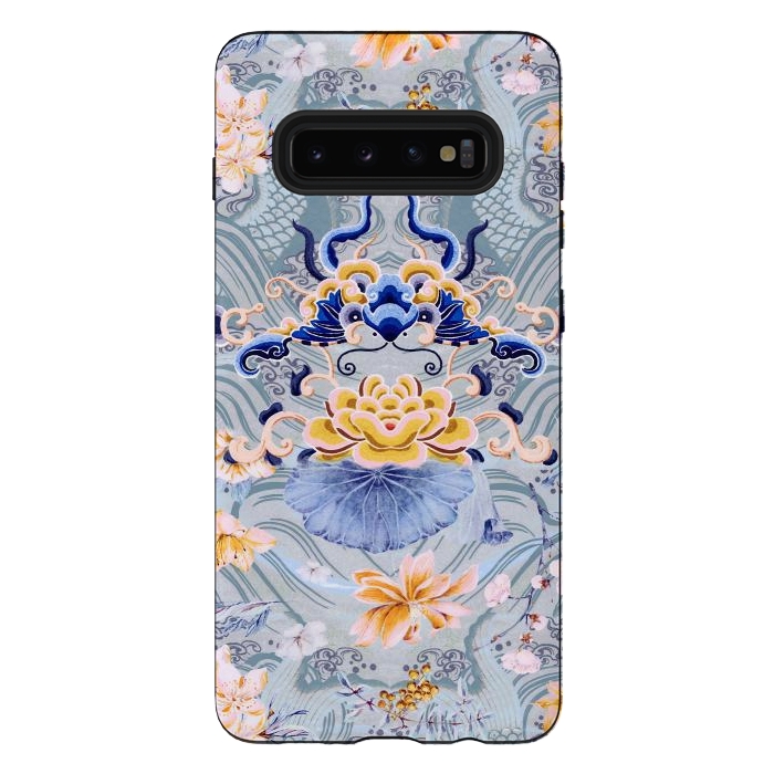 Galaxy S10 plus StrongFit Flowers and fish - Chinese decorative pattern by Oana 