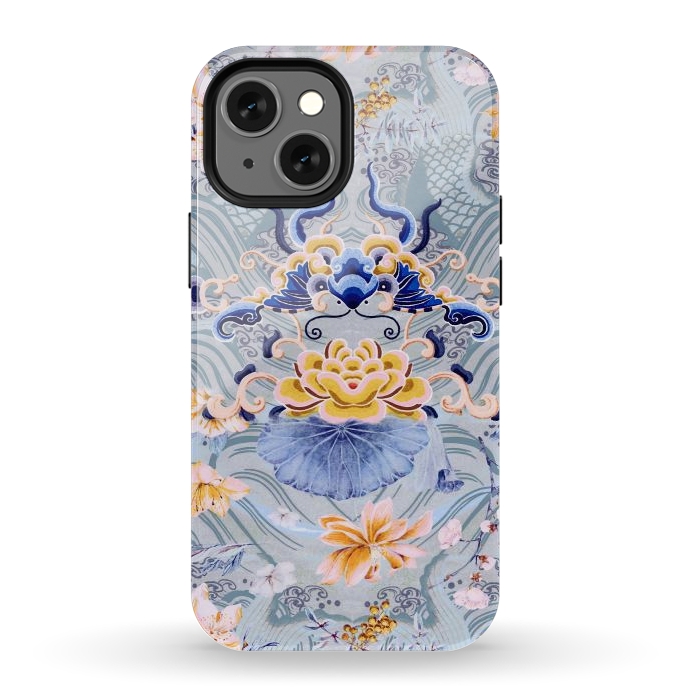 iPhone 13 mini StrongFit Flowers and fish - Chinese decorative pattern by Oana 