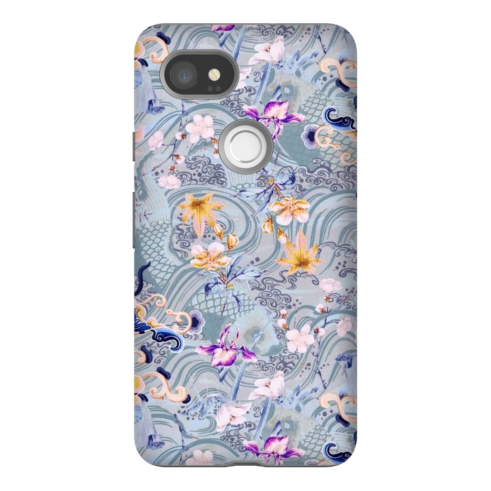 Pixel 2XL StrongFit Flowers and fish - Chinese decorative pattern by Oana 