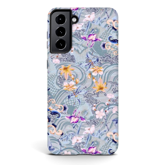 Galaxy S21 StrongFit Flowers and fish - Chinese decorative pattern by Oana 