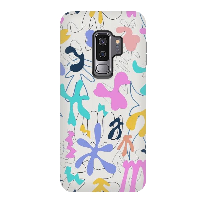 Galaxy S9 plus StrongFit Colorful retro doodles - Matisse abstract pattern by Oana 