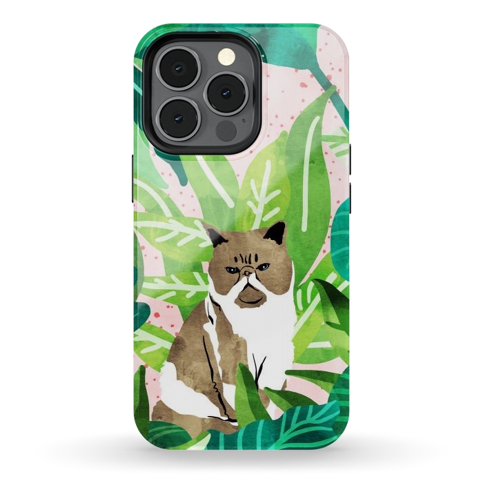 iPhone 13 pro StrongFit Tropical Glam Cat by Uma Prabhakar Gokhale