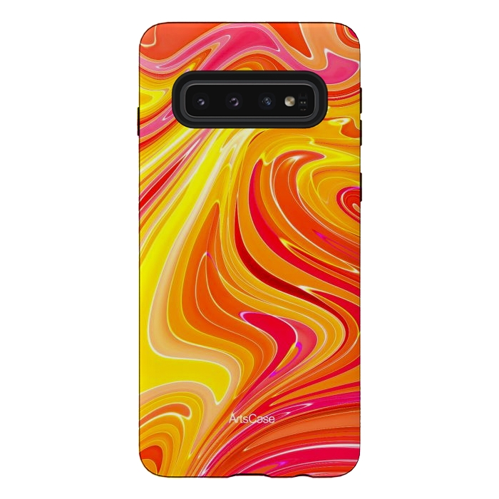 Galaxy S10 StrongFit Yellow Fluid Painting by ArtsCase
