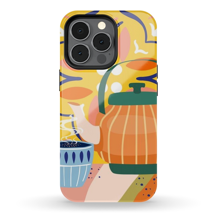 iPhone 13 pro StrongFit Pumpkin Spice Latte | Tea Chai Kettle & Cup | Modern Bohemian Colorful India | Eclectic Culture by Uma Prabhakar Gokhale