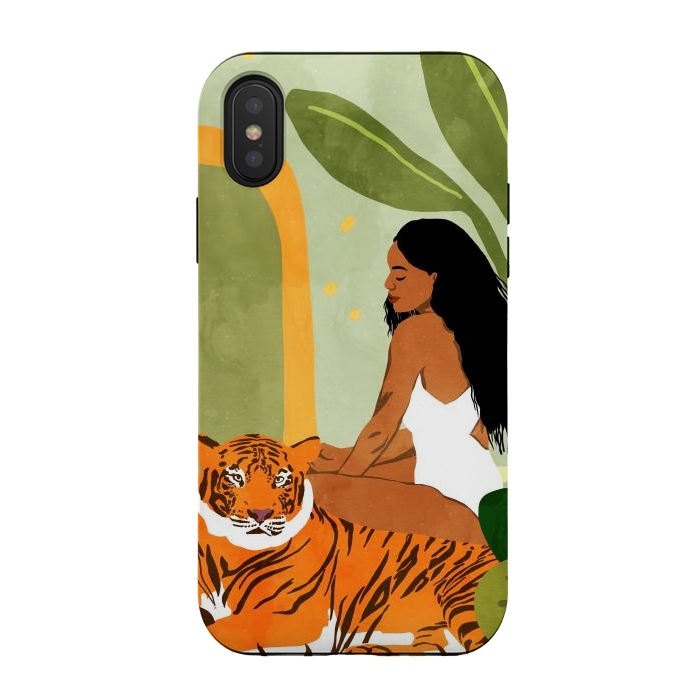 iPhone Xs / X StrongFit Just You & Me | Tiger Urban Jungle Friendship | Wild Cat Bohemian Black Woman with Pet by Uma Prabhakar Gokhale