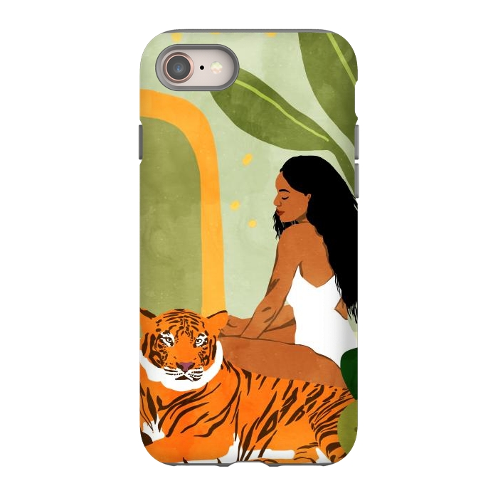 iPhone 8 StrongFit Just You & Me | Tiger Urban Jungle Friendship | Wild Cat Bohemian Black Woman with Pet by Uma Prabhakar Gokhale