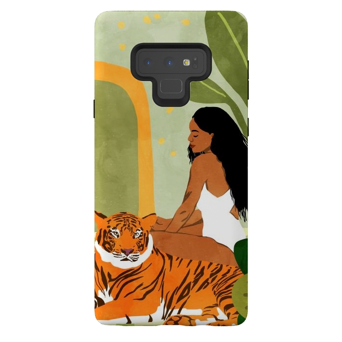 Galaxy Note 9 StrongFit Just You & Me | Tiger Urban Jungle Friendship | Wild Cat Bohemian Black Woman with Pet by Uma Prabhakar Gokhale