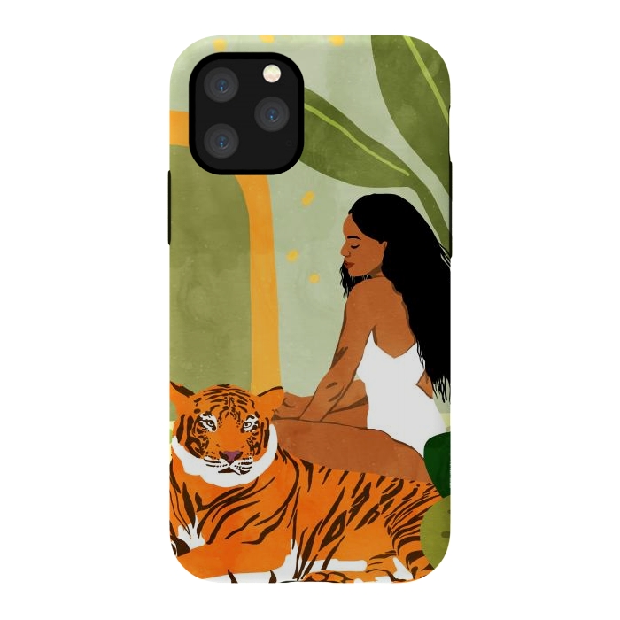 iPhone 11 Pro StrongFit Just You & Me | Tiger Urban Jungle Friendship | Wild Cat Bohemian Black Woman with Pet by Uma Prabhakar Gokhale
