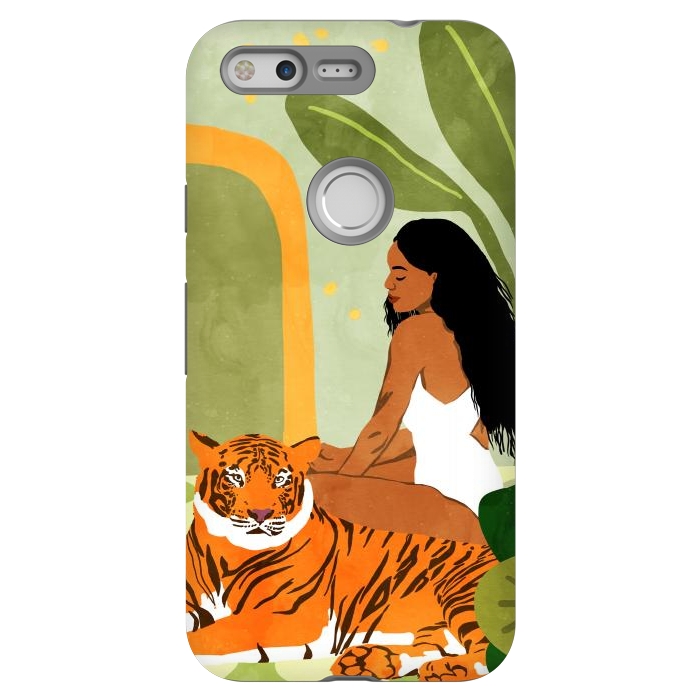 Pixel StrongFit Just You & Me | Tiger Urban Jungle Friendship | Wild Cat Bohemian Black Woman with Pet by Uma Prabhakar Gokhale
