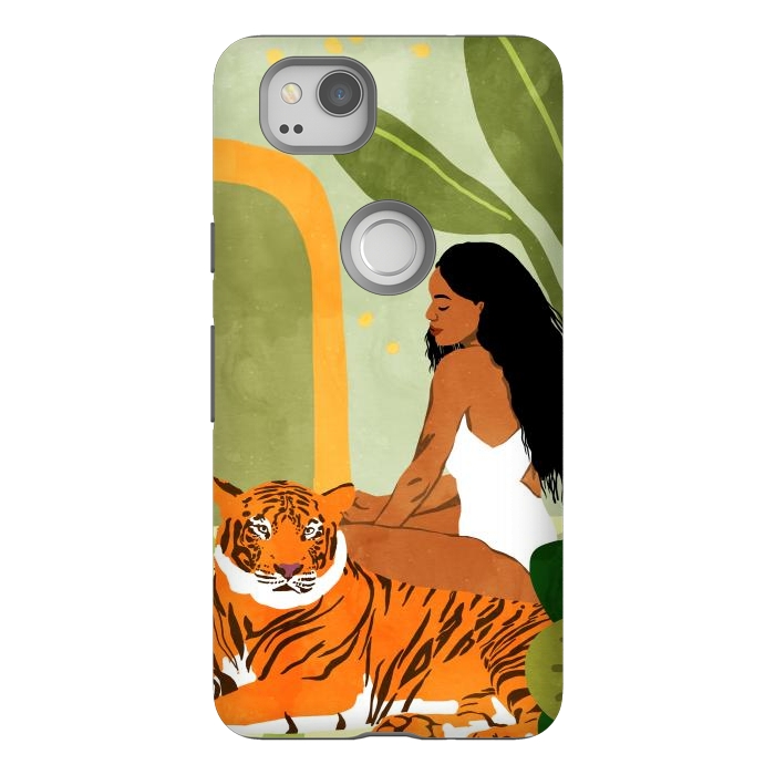 Pixel 2 StrongFit Just You & Me | Tiger Urban Jungle Friendship | Wild Cat Bohemian Black Woman with Pet by Uma Prabhakar Gokhale