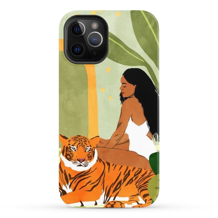 iPhone 12 Pro StrongFit Just You & Me | Tiger Urban Jungle Friendship | Wild Cat Bohemian Black Woman with Pet by Uma Prabhakar Gokhale