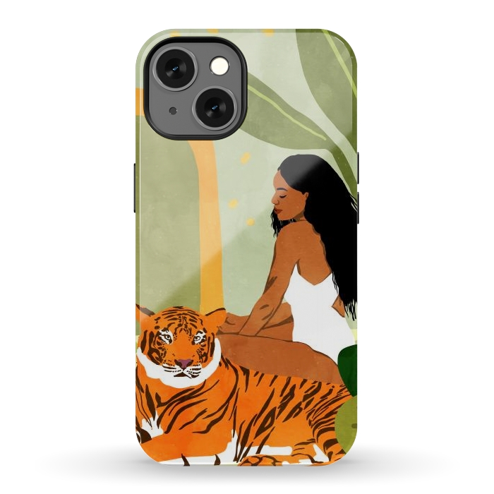iPhone 13 StrongFit Just You & Me | Tiger Urban Jungle Friendship | Wild Cat Bohemian Black Woman with Pet by Uma Prabhakar Gokhale