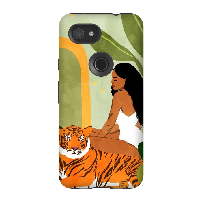 Pixel 3A StrongFit Just You & Me | Tiger Urban Jungle Friendship | Wild Cat Bohemian Black Woman with Pet by Uma Prabhakar Gokhale