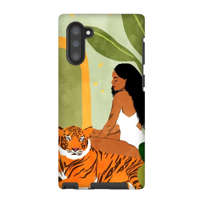 Galaxy Note 10 StrongFit Just You & Me | Tiger Urban Jungle Friendship | Wild Cat Bohemian Black Woman with Pet by Uma Prabhakar Gokhale
