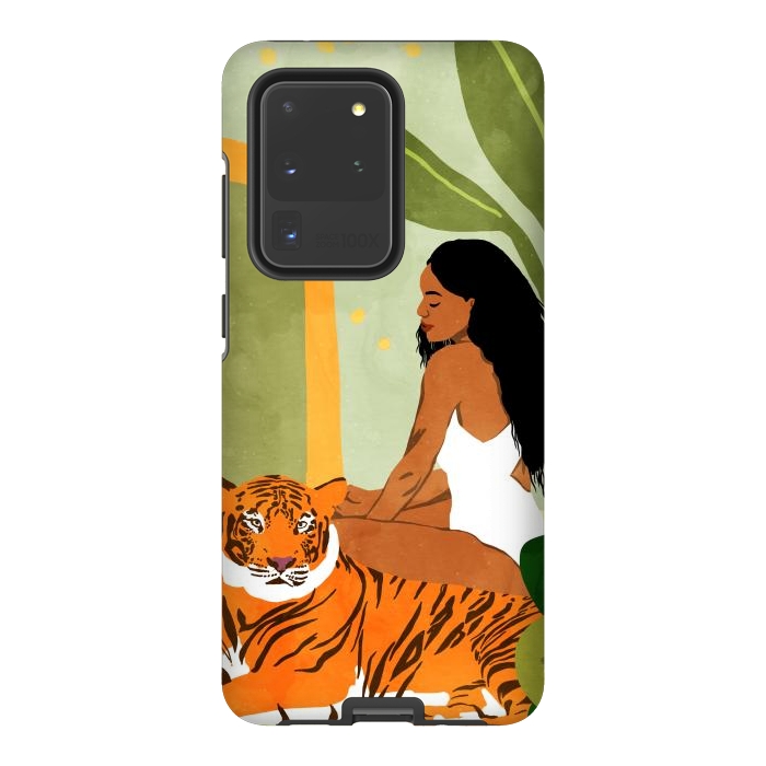 Galaxy S20 Ultra StrongFit Just You & Me | Tiger Urban Jungle Friendship | Wild Cat Bohemian Black Woman with Pet by Uma Prabhakar Gokhale