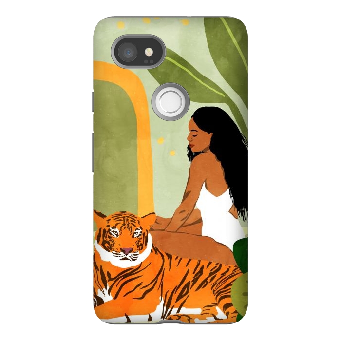 Pixel 2XL StrongFit Just You & Me | Tiger Urban Jungle Friendship | Wild Cat Bohemian Black Woman with Pet by Uma Prabhakar Gokhale