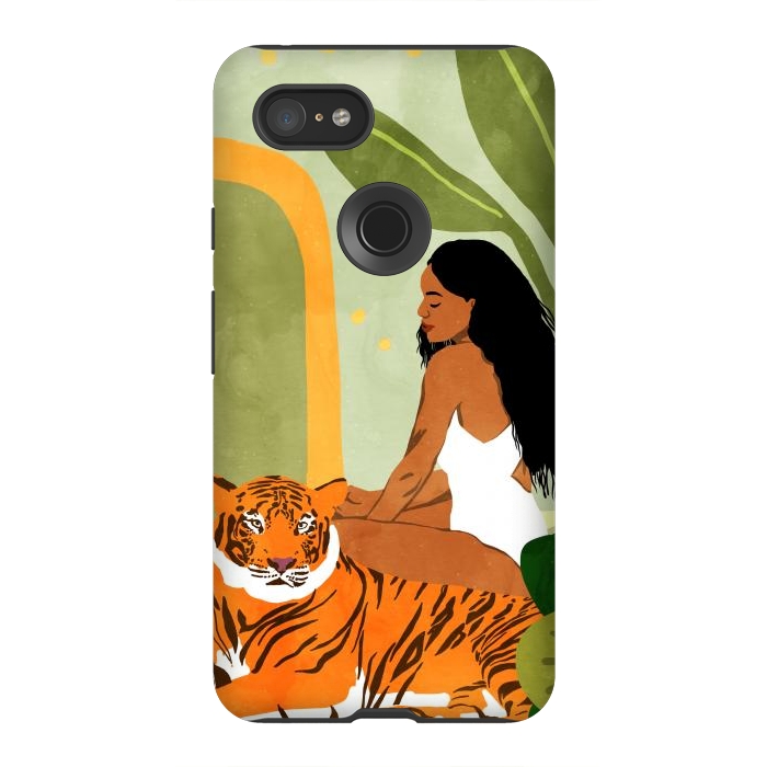 Pixel 3XL StrongFit Just You & Me | Tiger Urban Jungle Friendship | Wild Cat Bohemian Black Woman with Pet by Uma Prabhakar Gokhale